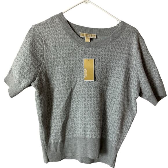 Michael Kors Tops - Michael Kors Gray and Silver Logo Women's  Sweater Top  Sz L  NWT